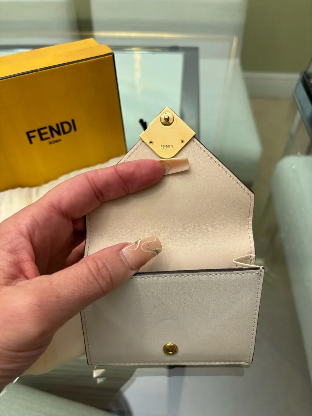 Authentic Fendi Tri-fold light pink and Cream Leather Wallet with Gold FF Logo